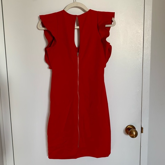 Bright Red Flutter Sleeve Yoana Baraschi Scuba Dress - Picture 3 of 6